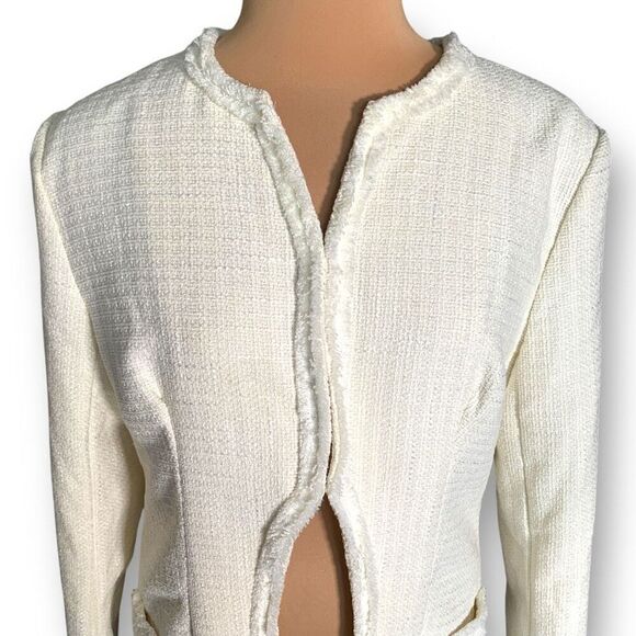 Shein Cream Tweed Open Front Collarless Blazer Jacket Metallic Detail Size XL - Picture 2 of 11